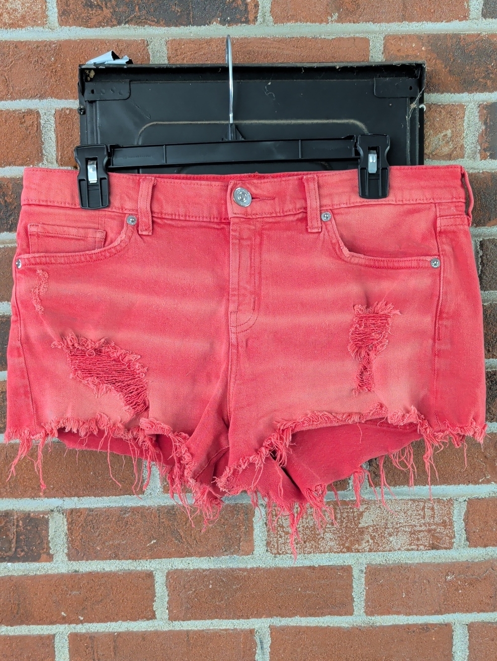 Hudson Kenzie Cut Off Distressed Red Denim Shorts Size 29